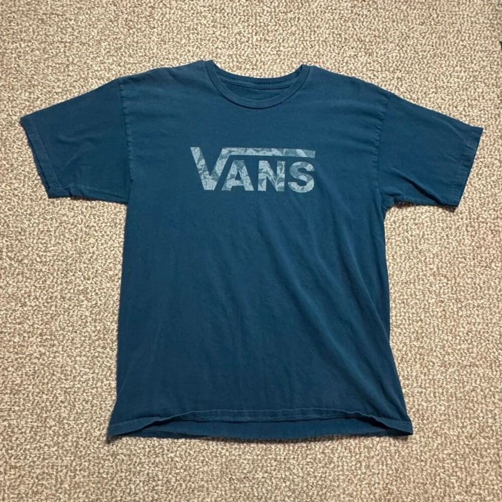 Vans Classic Logo Graphic T-Shirt Navy Blue Crew Neck Tee Mens Medium